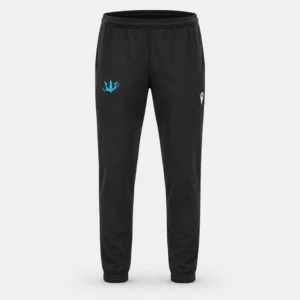 Pantalone lungo blu navy Titani Rugby U8–U14, vista frontale, con tridente azzurro e logo Macron.
